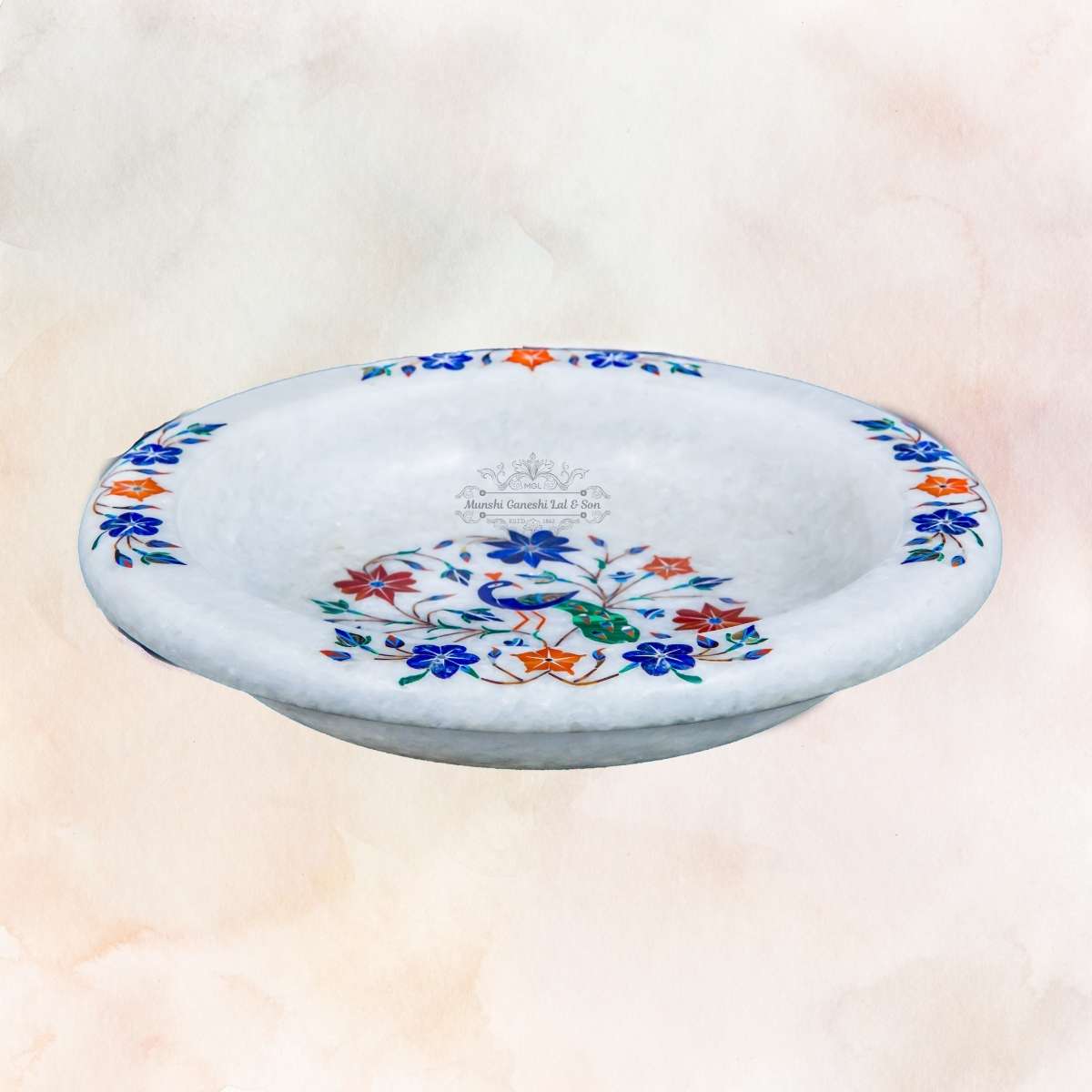 Peacock Design Marble Fruit Bowl